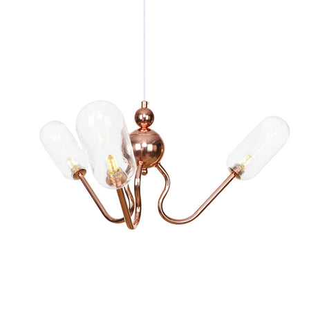 Copper Industrial Chandelier With 3 Clear/Amber Glass Lights For Dining Room Pendant