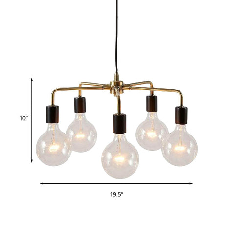 Gold Metallic Industrial Chandelier: Exposed Multi Light Fixture For Living Room Hanging