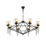 Industrial Pendant Light With Clear Glass Globe Shade - Dining Room Ceiling Lamp (6/8-Bulb)