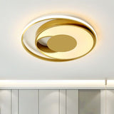 Modern Led Circle Bedroom Flush Mount Lamp In Gold With 3-Color Light