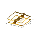 Gold Metal Square Ceiling Flush Led Mount Lamp Fixture With 3 Color Light Options