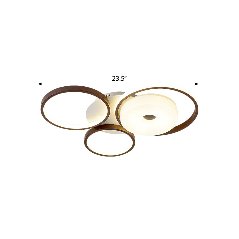Modern Metal Flush Ceiling Light - 3 Rings Led Brown Warm/White (19.5’/25.5’ Width)