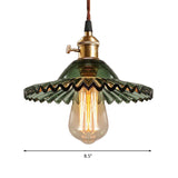 Industrial Glass Pendant Lamp In Green - Scalloped Prismatic Design Perfect For Dining Room Lighting