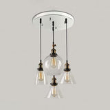 Clear Glass Modern Cluster Pendant With 4 Hanging Lights In Aged Brass / Round