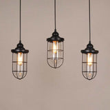 Caged Industrial Pendant Light With Black Clear Glass Bulbs - Linear/Round Canopy Kit 3 / Linear