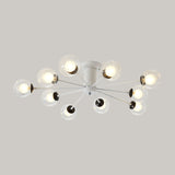 Modern Iron Sputnik Ceiling Lamp With Clear Glass Shades - Black/White 8/10 Lights