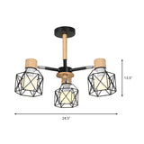 Nordic Iron Cage Semi-Flush Lamp With 3/6/8-Head Black/Green/Gold Pendant Lighting For Ceiling