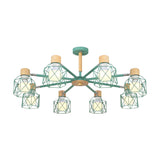 Nordic Iron Cage Semi-Flush Lamp With 3/6/8-Head Black/Green/Gold Pendant Lighting For Ceiling