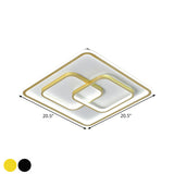 Modernist Black/Gold Square Flush Mount Lamp - 16.5/20.5 Led Metallic Ceiling Fixture In Warm/White