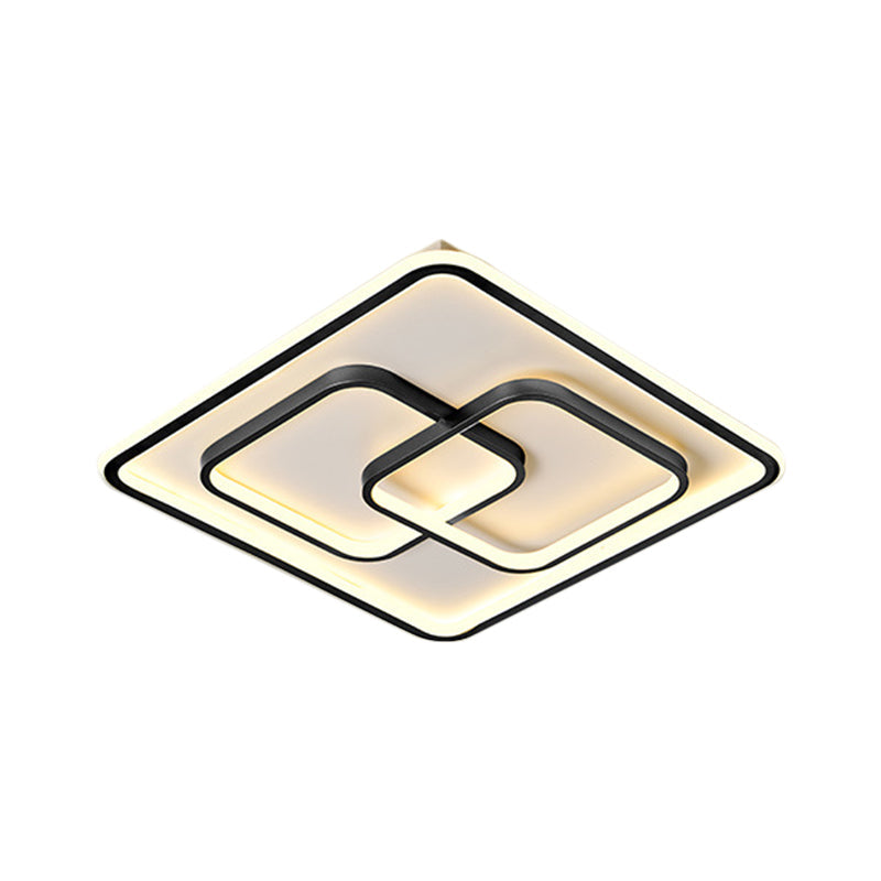 Modernist Black/Gold Square Flush Mount Lamp - 16.5/20.5 Led Metallic Ceiling Fixture In Warm/White