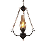 Modern Farmhouse Ceiling Light With Elongated Clear Glass Pendant And Black Chain Decor