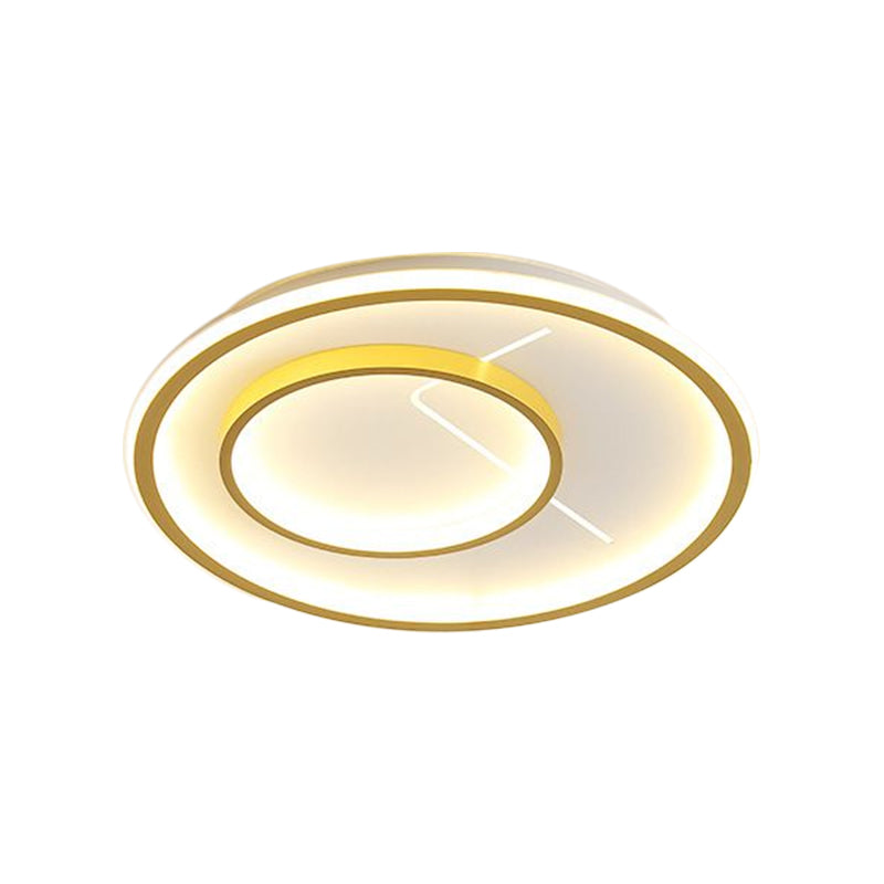 Aluminum 2 - Ring Flush Mount Gold Led Ceiling Light Fixture In Warm/White