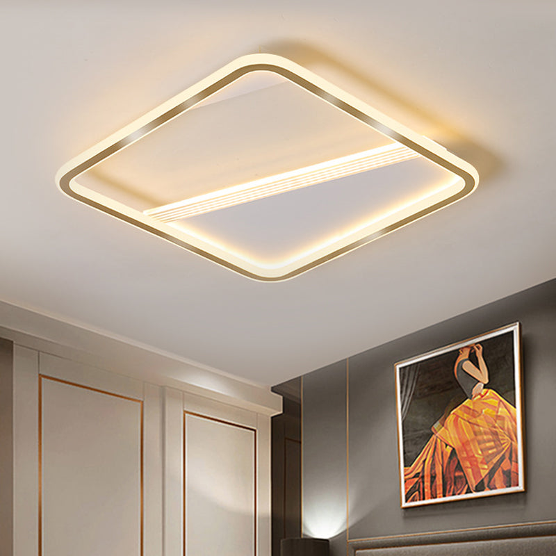 Minimal Led Flush Mount Ceiling Lamp - Gold Square 18/21.5 Width Warm/White Light