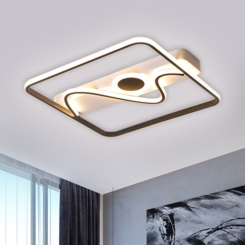 Contemporary Black Square Frame Led Flush Mount Ceiling Light - 16’/19.5’/23.5’ Warm/White