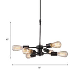 Antique Style Black Metal Chandelier With Exposed Bulbs - Perfect For Table Lighting