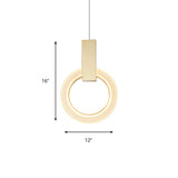 Gold Ring Pendant Light - Modern Acrylic Ceiling Fixture 1 8/12/16 Diameter