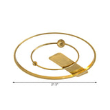 Modern Flush Mount Led Ceiling Light In Gold With Dual Rings