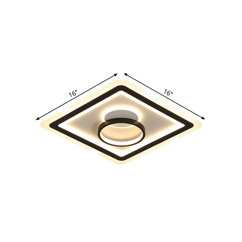 Sleek Black Square Flush Led Ceiling Light Fixture Ideal For Dining Room 16/19.5 Wide
