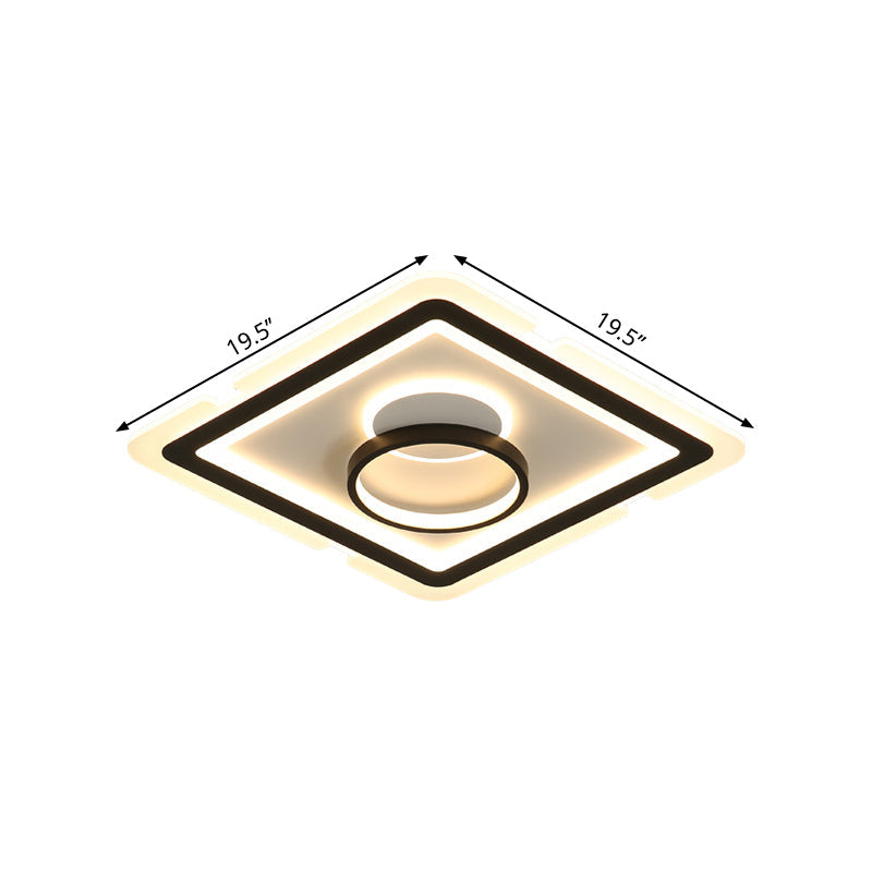 Sleek Black Square Flush Led Ceiling Light Fixture Ideal For Dining Room 16’/19.5’ Wide