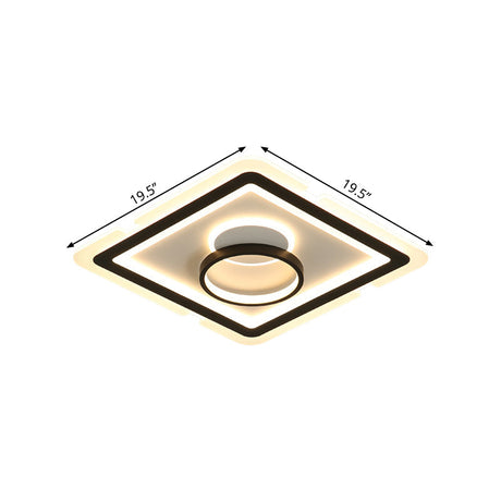 Sleek Black Square Flush Led Ceiling Light Fixture Ideal For Dining Room 16’/19.5’ Wide