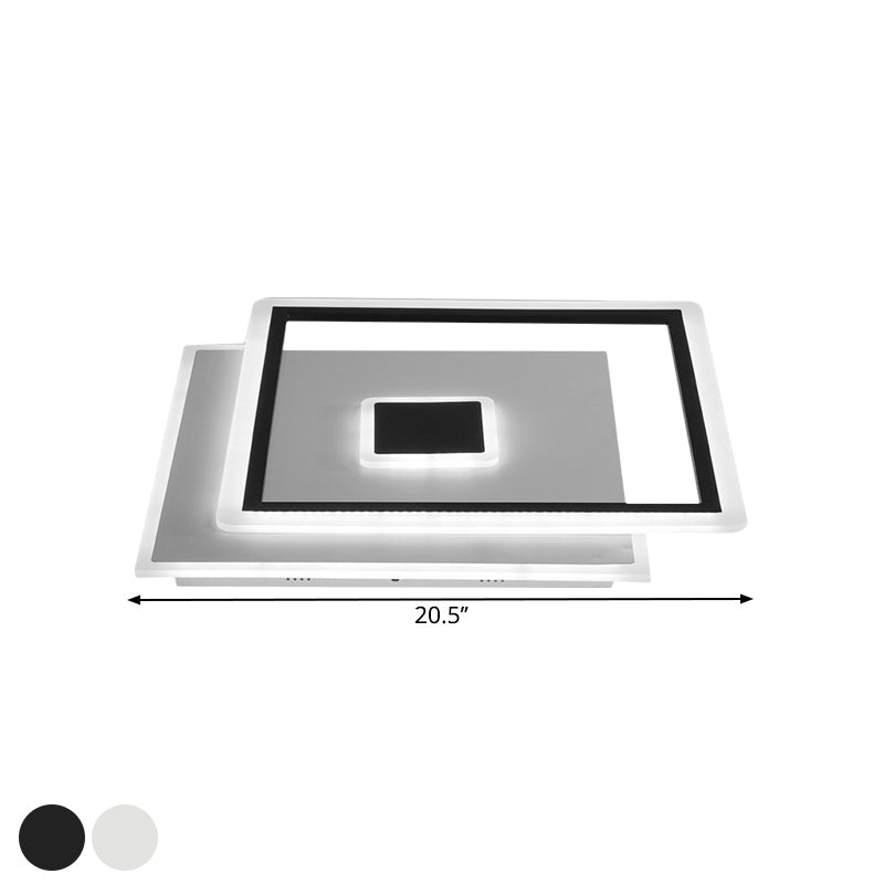 Nordic Square Ceiling Lamp In Black/White Clear Glass Led Bedroom Light Fixture 16.5’/20.5’