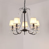Contemporary Cone Hanging Chandelier With Crystal Droplets - Black Finish For Restaurant Down