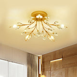 Modernist Gold Branch Ceiling Fixture With Faceted Crystal Semi Flush Mount Lighting - 5 Or 8 Bulbs
