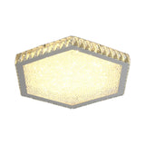 Hexagon Crystal Block Ceiling Lamp: Led Chrome Flush Mount For Warm/White Lighting
