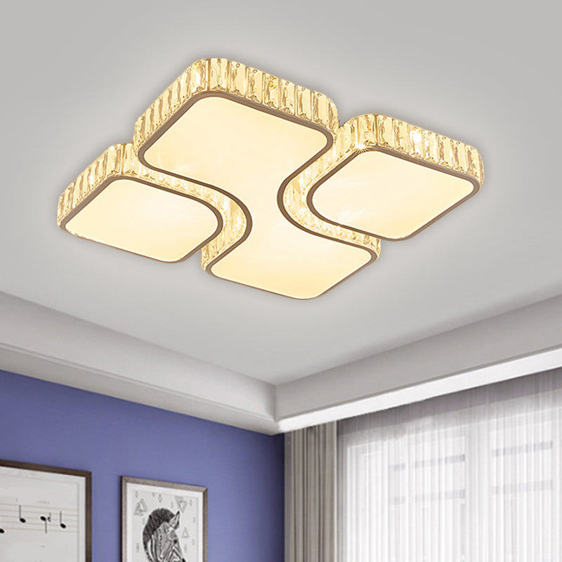 Modern Led Flush Lamp Chrome Square Ceiling Fixture- 16/19.5 With Crystal Rectangle Shade In