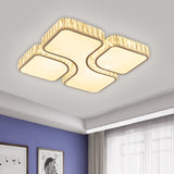 Modern Led Flush Lamp Chrome Square Ceiling Fixture- 16/19.5 With Crystal Rectangle Shade In