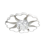 Modernist Heart Flush Light Metallic Ceiling Fixture With Crystal Accent - White 6/8 Bulbs