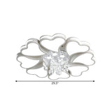 Modernist Heart Flush Light Metallic Ceiling Fixture With Crystal Accent - White 6/8 Bulbs