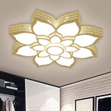 Contemporary White Led Lotus Ceiling Fixture - Metallic Flush Mount Light 21.5/29.5 Width / 21.5