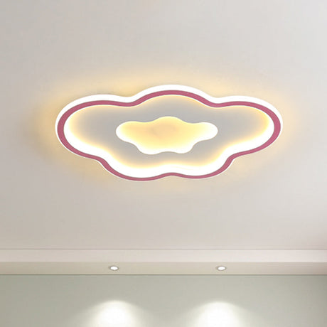 Cloud Kids Bedroom Led Cartoon Flush Mount Lighting Fixture In Pink/Blue