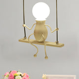 Cartoon Metal Chandelier Lamp - Swing Kid 1/2 Heads Black/White Finish Bedroom Hanging Light Fixture