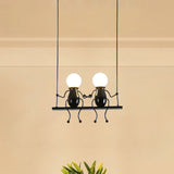 Cartoon Metal Chandelier Lamp - Swing Kid 1/2 Heads Black/White Finish Bedroom Hanging Light Fixture