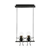 Cartoon Metal Chandelier Lamp - Swing Kid 1/2 Heads Black/White Finish Bedroom Hanging Light Fixture