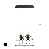 Cartoon Metal Chandelier Lamp - Swing Kid 1/2 Heads Black/White Finish Bedroom Hanging Light Fixture