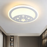 Metallic Led Bedroom Flush Mount Lamp With Moon Star And Heart Designs For Kids Rooms