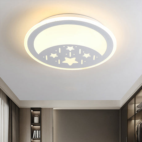 Metallic Led Bedroom Flush Mount Lamp With Moon Star And Heart Designs For Kids Rooms