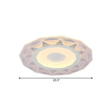 Wide Led Bedroom Flushmount With Polygon Acrylic Shade In White - 16.5’/20.5’/24.5’ Sizes