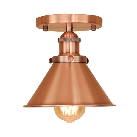 Vintage Metallic Conical Semi-Flush Light In Brass/Copper - Perfect For Hallways