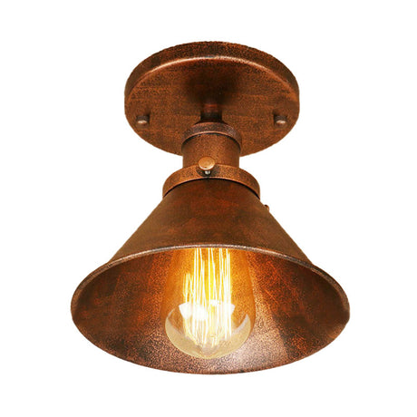 Vintage Metallic Conical Semi-Flush Light In Brass/Copper - Perfect For Hallways