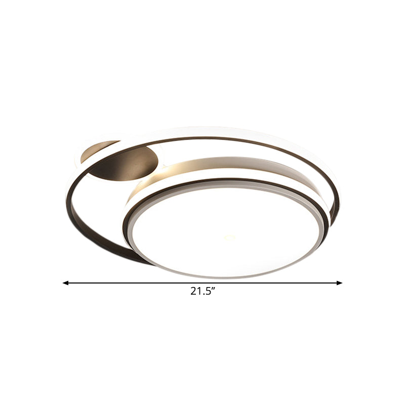 Modern Round Flush Mount Led Lamp In Black With Warm/White Light And Simple Metal Design - 18/21.5