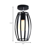 Industrial Black Cage Pendant Light For Corridor Ceiling - Semi Flush Globe/Oval Shape With Iron