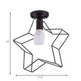 Industrial Metal Open Cage Ceiling Light With Star Shade - 1 Black Semi-Flush Fixture For Bedroom