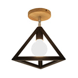 Vintage Wire Cage Semi Flush With Triangle Shade In Black/White