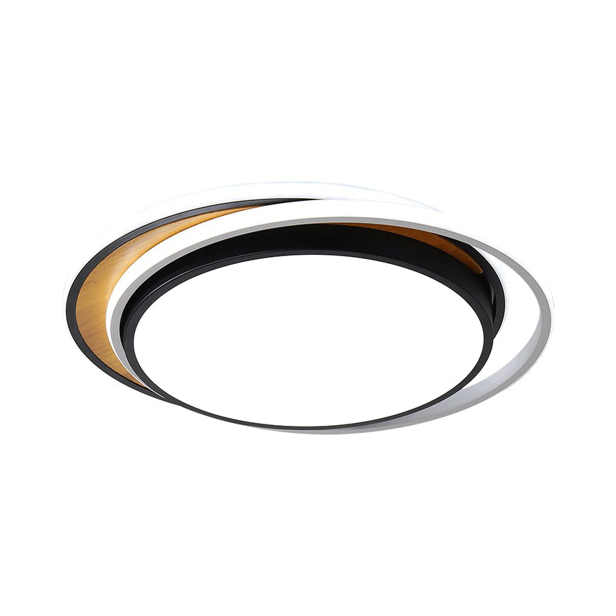 Modern Metal Led Flush Mount Ceiling Light In Black/White - White/Warm 19/23 Wide