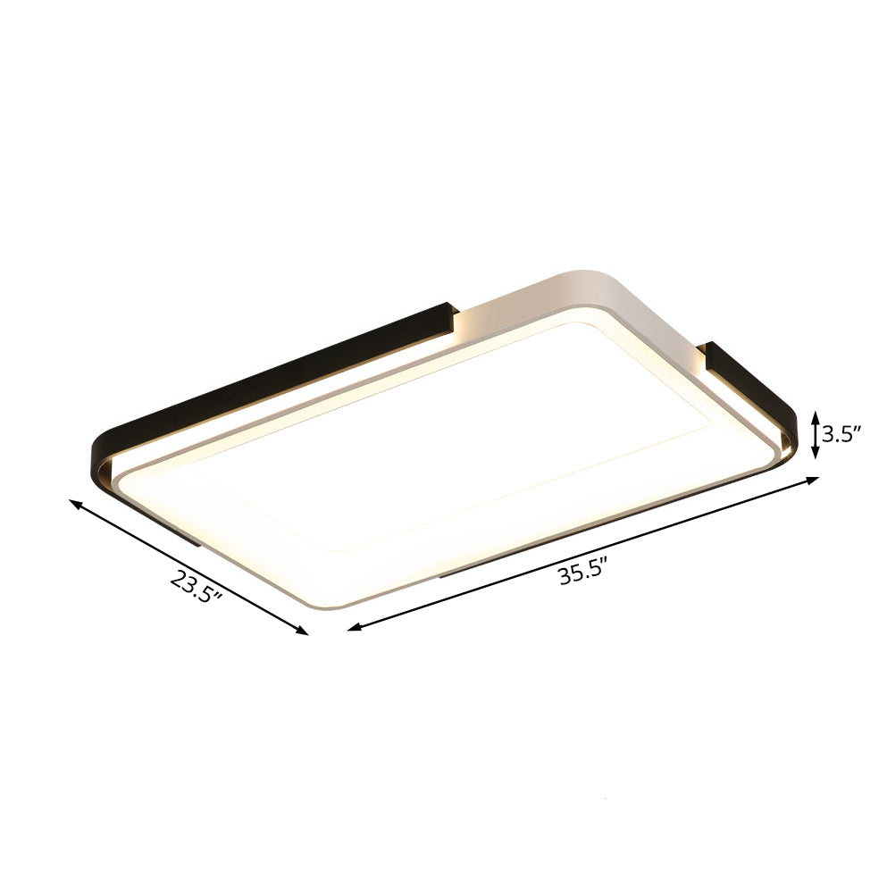 Simple Metal Led Flush Mount Light In White/Warm - Rectangular/Square Ceiling Fixture 18/35.5 Wide