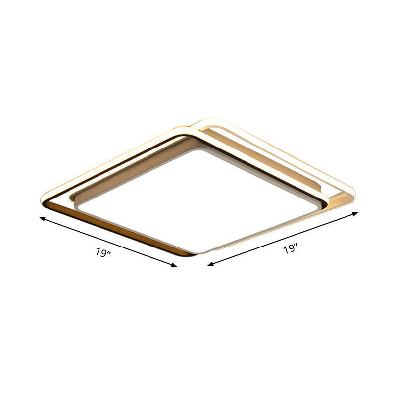 Square Ceiling Mount Led Lamp: Minimalist Metal Flush Light For Living Room In White/Warm - 15/19